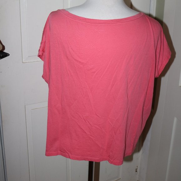Garnet Hill Coral Pink Cotton Modal Cap Sleeve Tee Sz SMALL - Picture 3 of 5